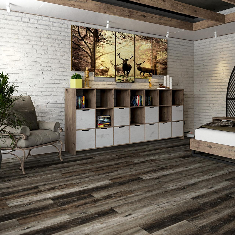 Кварцвинил Damy Floor Family LVT TCM369-7-LVT Дуб Рустикальный Черный